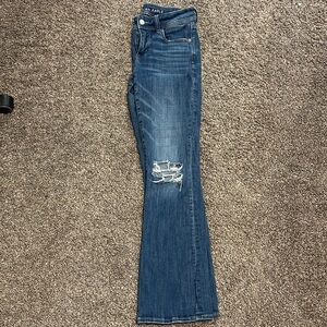 American Eagle Outfitters Blue Distressed Flare Jeans